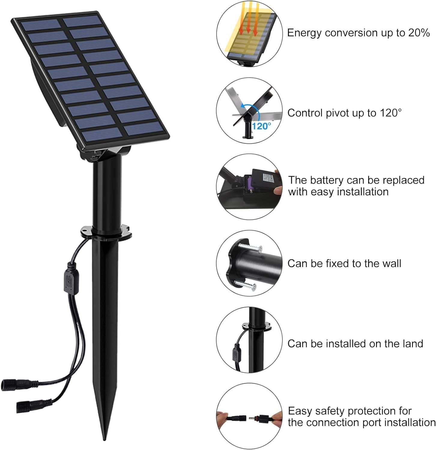 T-Sun Solar Spotlight, 2-In-1 Solar Landscape Lights Colour Changing, Dusk-To-Dawn IP65 Waterproof Solar Garden Spot Lights, 2 Lighting Modes Security Wall Lighting for Lawn, Patio, Yard image number 4