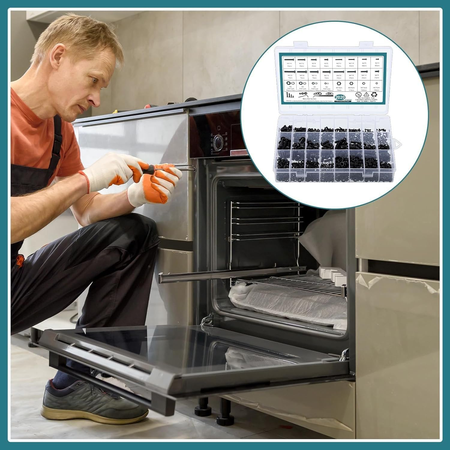 KUGONTC Metric Screw Assortment, 2020PCS Metric Bolt Assortment Kit M2 M3 M4 M5 Machine Screws with Lock & Flat Washers, Grade 10.9 Alloy Steel Hex Socket Button Head Black Screws Nuts and Bolts Kit image number 6