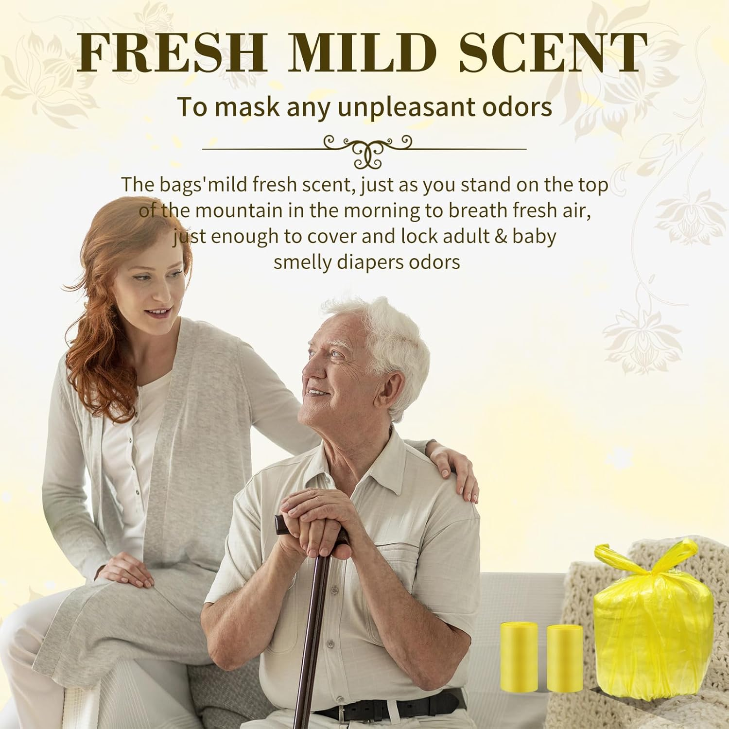 Large Adult Diaper Disposal Bags (18 X 23In), 96 Count, Lemon Scented, Discreet Waste Disposal for Elderly, Baby Dipaer Trash Bags, Sanitary Prouducts & Pet Waste Disposal, Yellow - Yellow image number 3