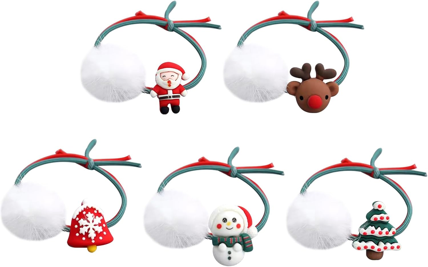 BRTNUP 5Pcs Pom Pom Hair Ties for Girls Christmas Elastic Hair Ties Ponytail Holders Hair Scrunchies for Women Girl Kids Hair Accessories image number 3