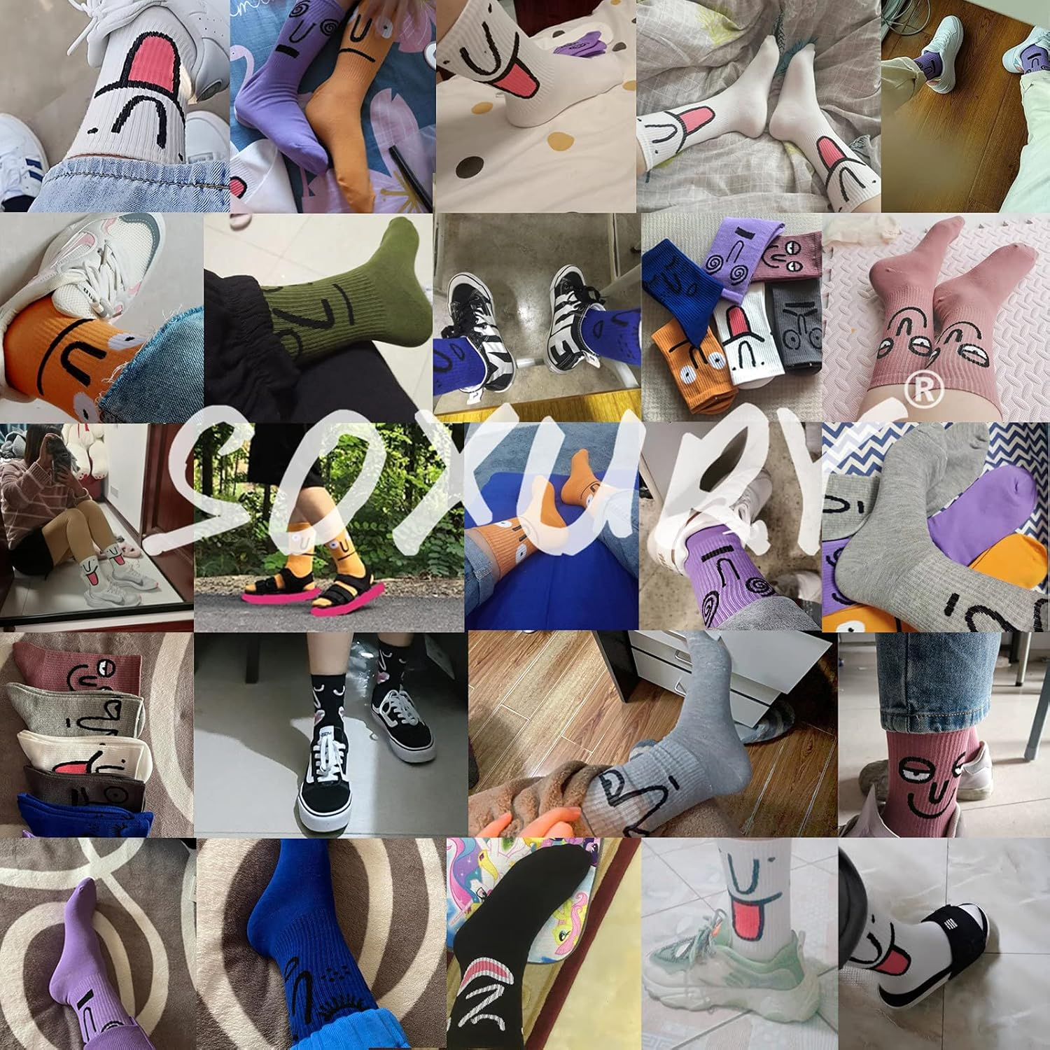 9 Pairs Funny Crew Socks Colorful Combed Cotton Fun Personality Expression Fashion Emotions Socks image number 2