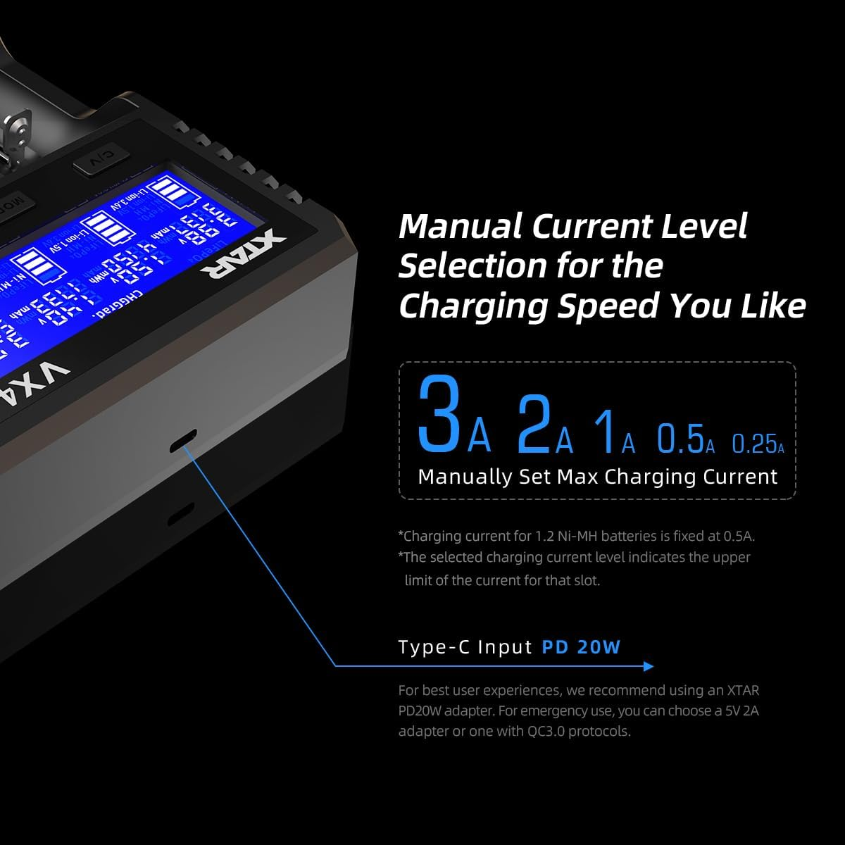 XTAR New VX4 Universal Battery Charger for 3.6/3.7V Li-Ion 1.5V Li-Ion&1.2V Ni-Mh AA AAA 3.2V Lifepo4 Batteries,Test Battery Real Capacity (VX4)