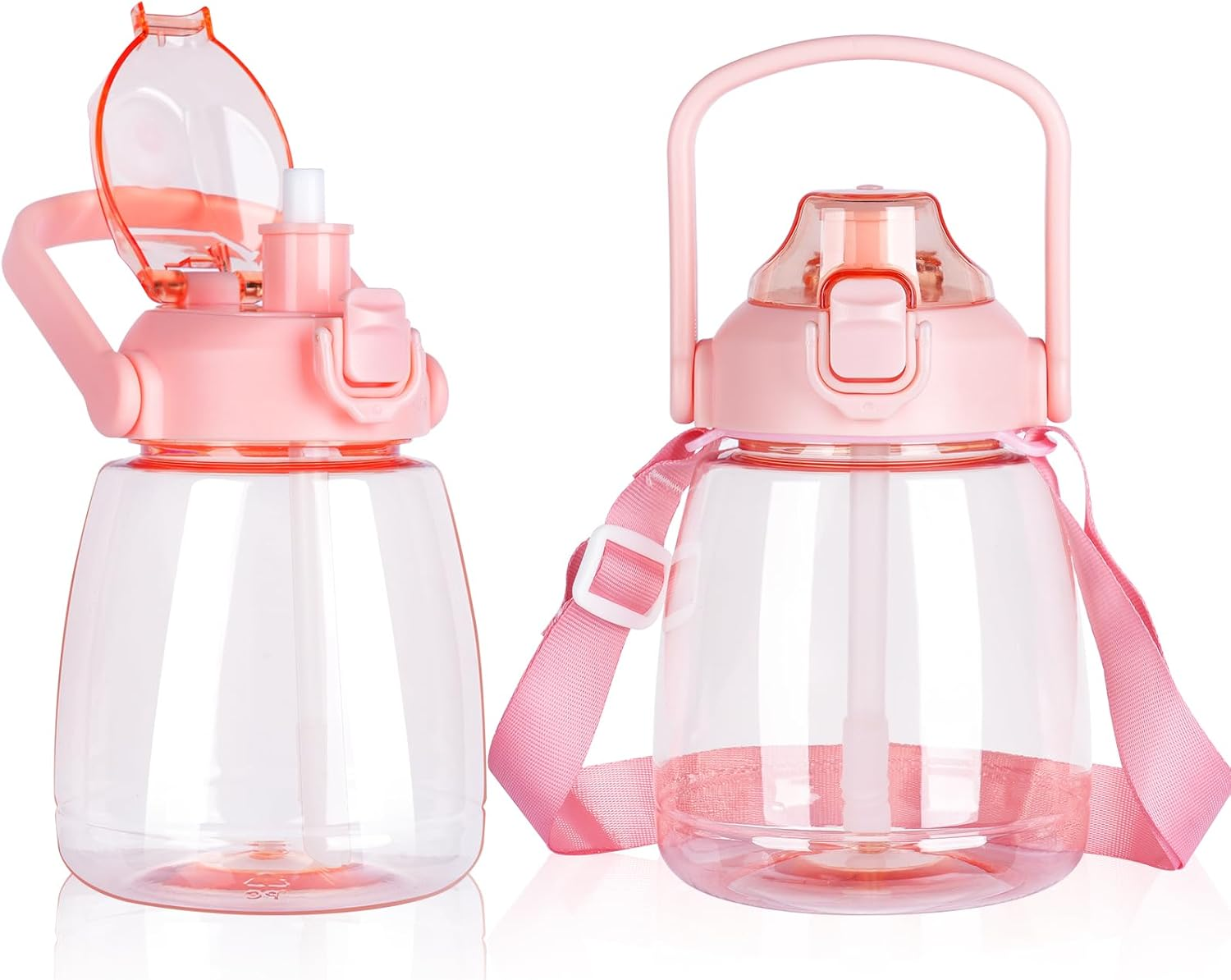 YOBOKO 1.1L Large Water Bottle Lovely Wide Mouth Drink Bottle with Handle Leak Proof Big Bottle with Straw and Adjustable Strap for Camping Cycling Gym Sports 1 PC (Purple)