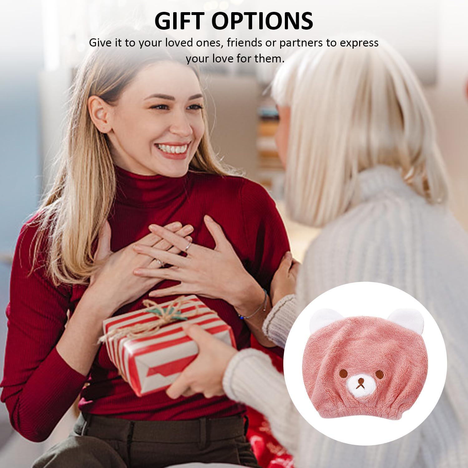 Nyxseat Pack of 2 Bear Dry Caps, Dry Turban, Fast Absorbing Turban, Shortening Blow Drying Time, Suitable for Showering, Makeup and Facial Care (Blue, Pink) image number 3