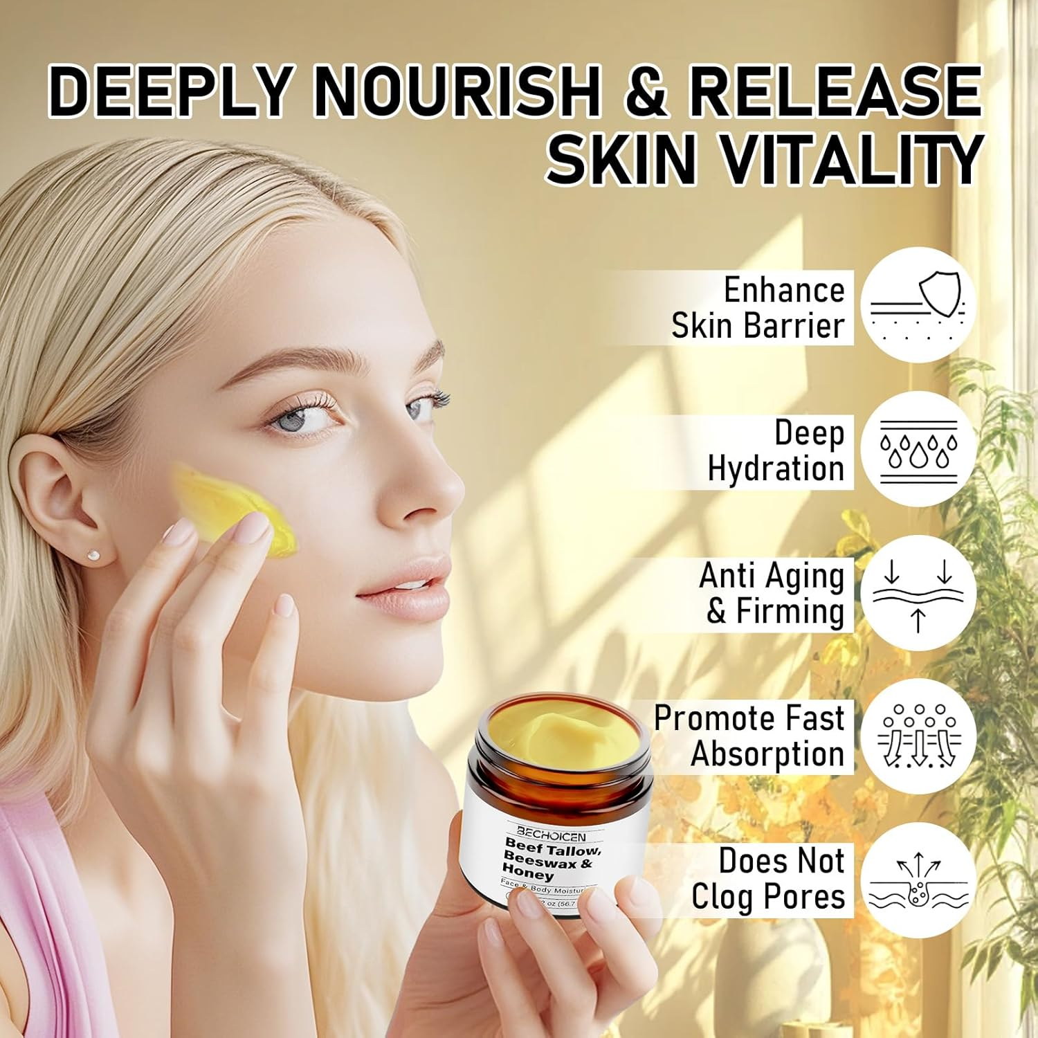 Beef Tallow and Honey Balm,Tallow Balm for Face & Body,Grass Fed Beef Tallow Moisturizer with Tallow,Beeswax & Honey,Moisturizes & Repairs Dry Skin,2 Oz image number 6