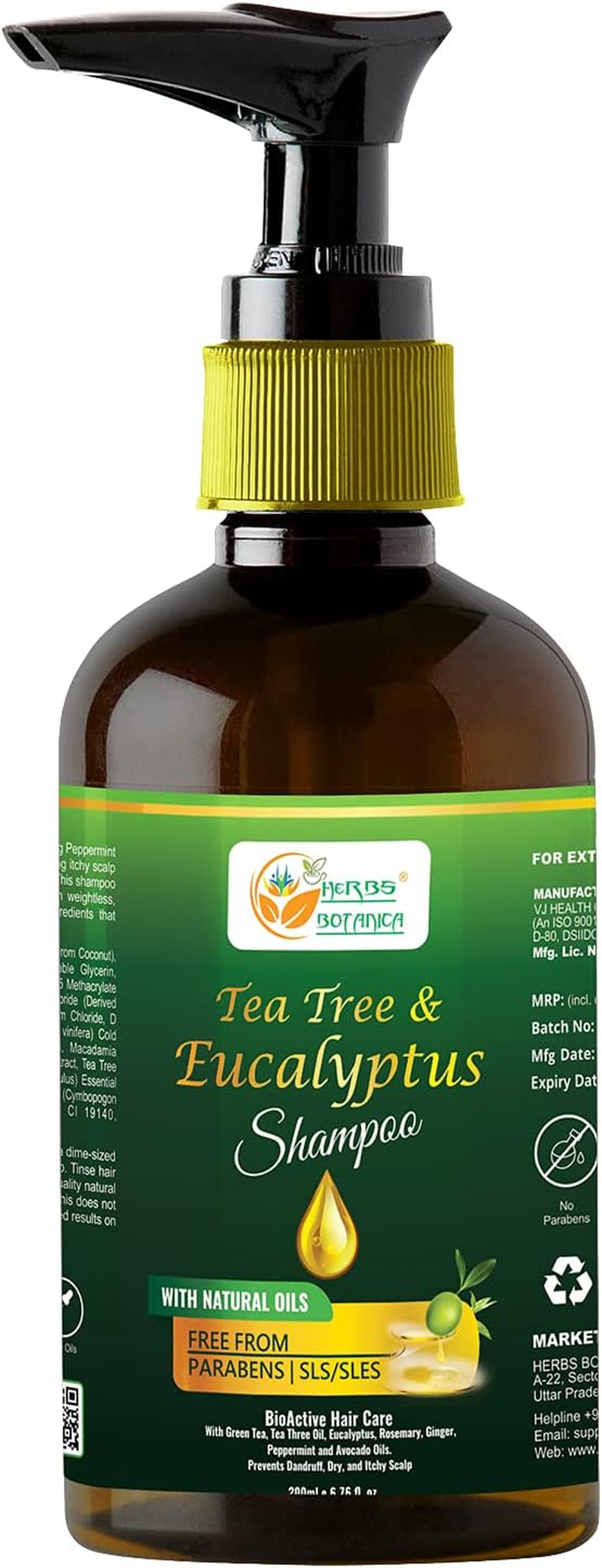 Herbs Botanica Organic Eucalyptus & Tea Tree Oil Hair Repair Shampoo 6.76 Fl Oz | 200 ML No Sls/Sulphate, No Parabeen, No Silicon image number 1