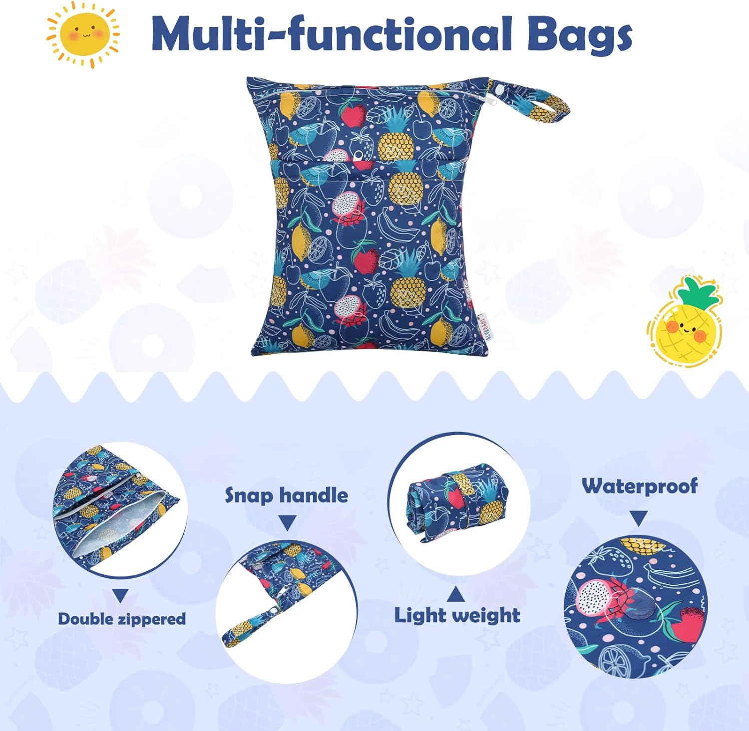 ALVABABY 3Pcs Cloth Diaper Wet Dry Bags Waterproof Reusable with Two Zippered Pockets Travel Beach Pool Daycare Soiled Baby Items Yoga Gym Bag for Swimsuits or Wet Clothes 3L-ZM20A image number 6