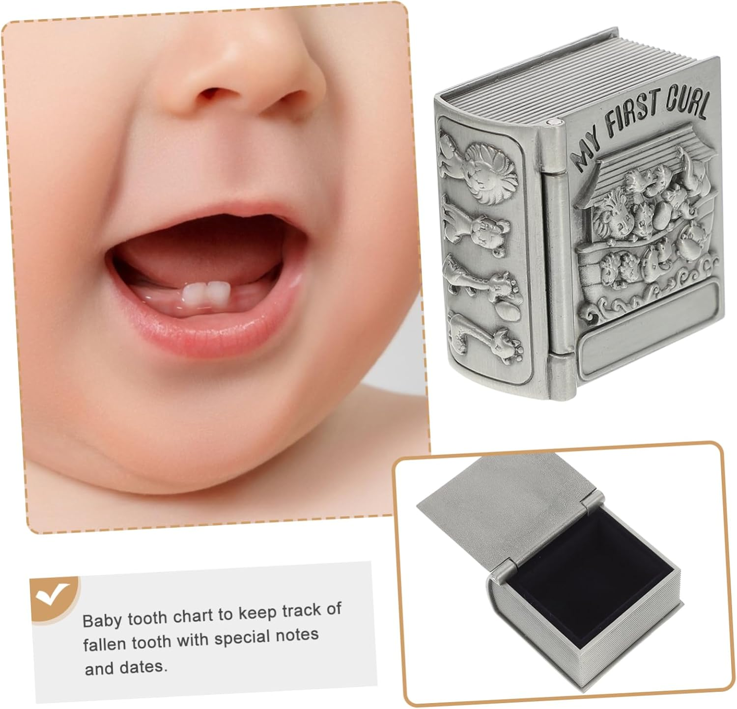 2Pcs Baby First Tooth and Lanugo Keepsake Boxes Metal Curl Storage Containers for Infant Memory Collection Silver image number 5