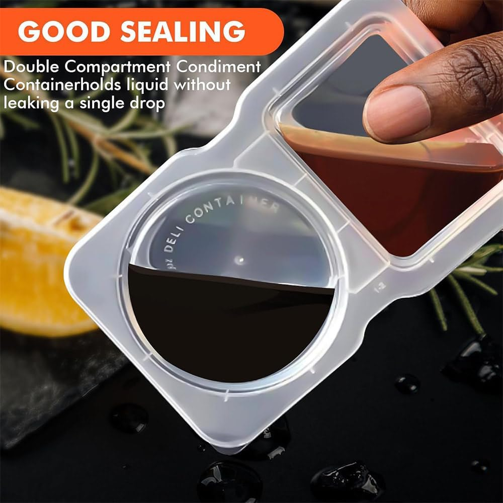 Kushucun Reusable Snack Containers 30 Pack, 2 Compartment 4.5 Oz Leak-Proof Snack Pack Container with Lids, Double Portable Condiment Sauce Containers for Travel, To-Go Sauce & Sampling (30) image number 5