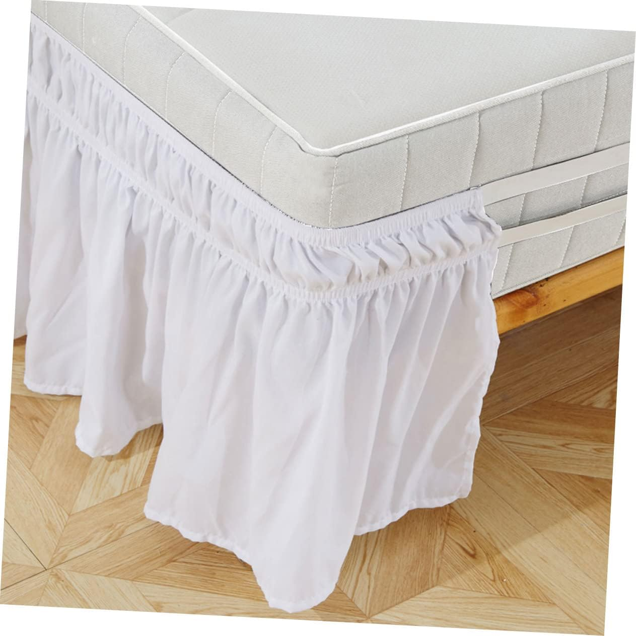 JEWEDECO Solid White Elastic Pleated Design 100% Polyester Fits Queen Size Easy to Install for Bedroom Decor - Pink image number 6