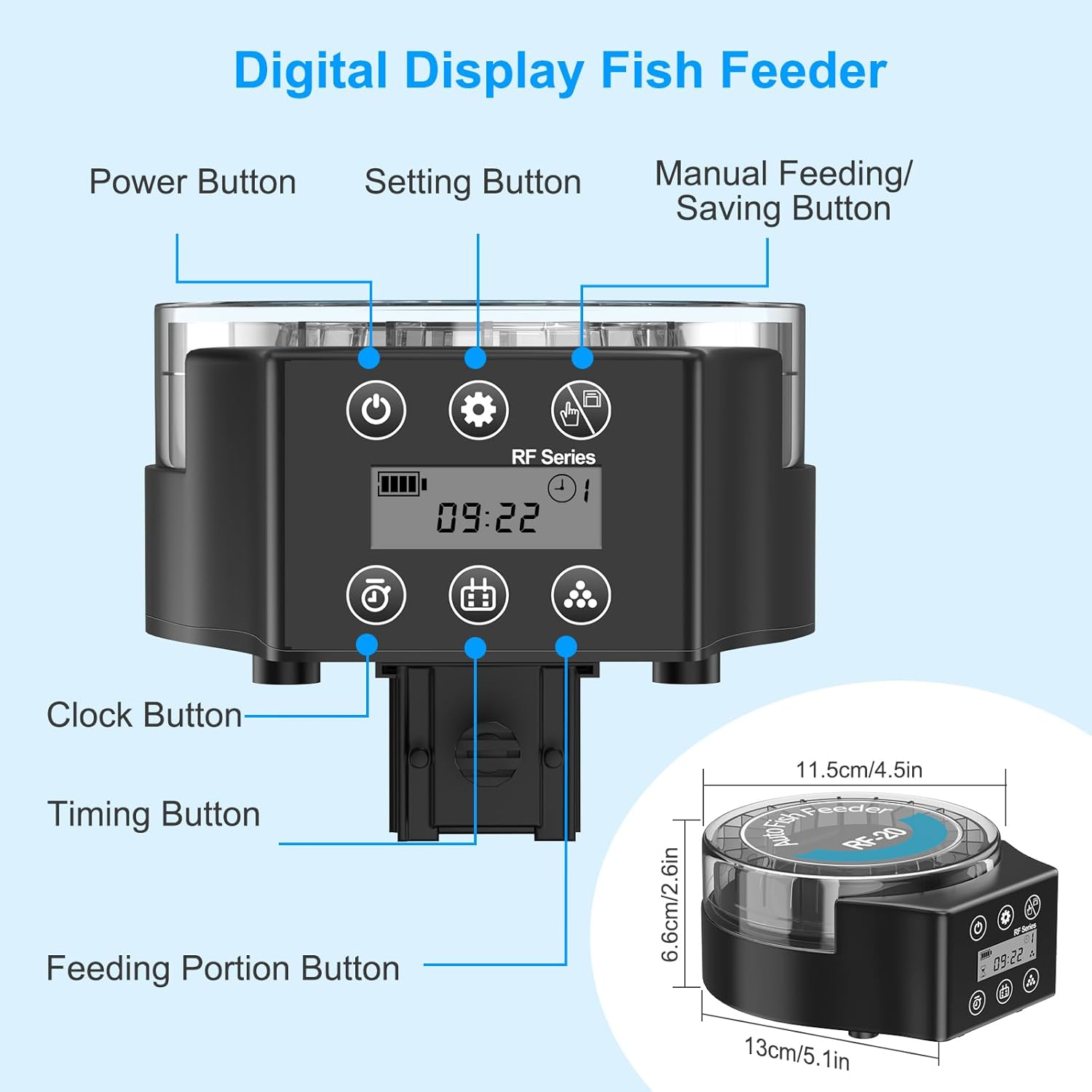 Bluefire Automatic Fish Feeder Timer Feeder for Fish Food Dispenser, Moisture-Proof Auto Fish Feeder Turtle Feeder with LCD Display for Aquarium or Fish Tank image number 6