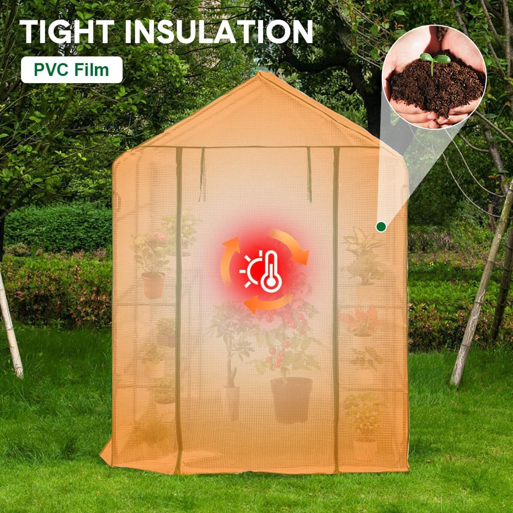 ALSTON Greenhouse Walk-In Tunnel 3 Tier Planting Shelves 143X143X195Cm Strong Stability with PE Cover Roll-Up Zipper Door and Window for Outdoor Vegetable Plants image number 5