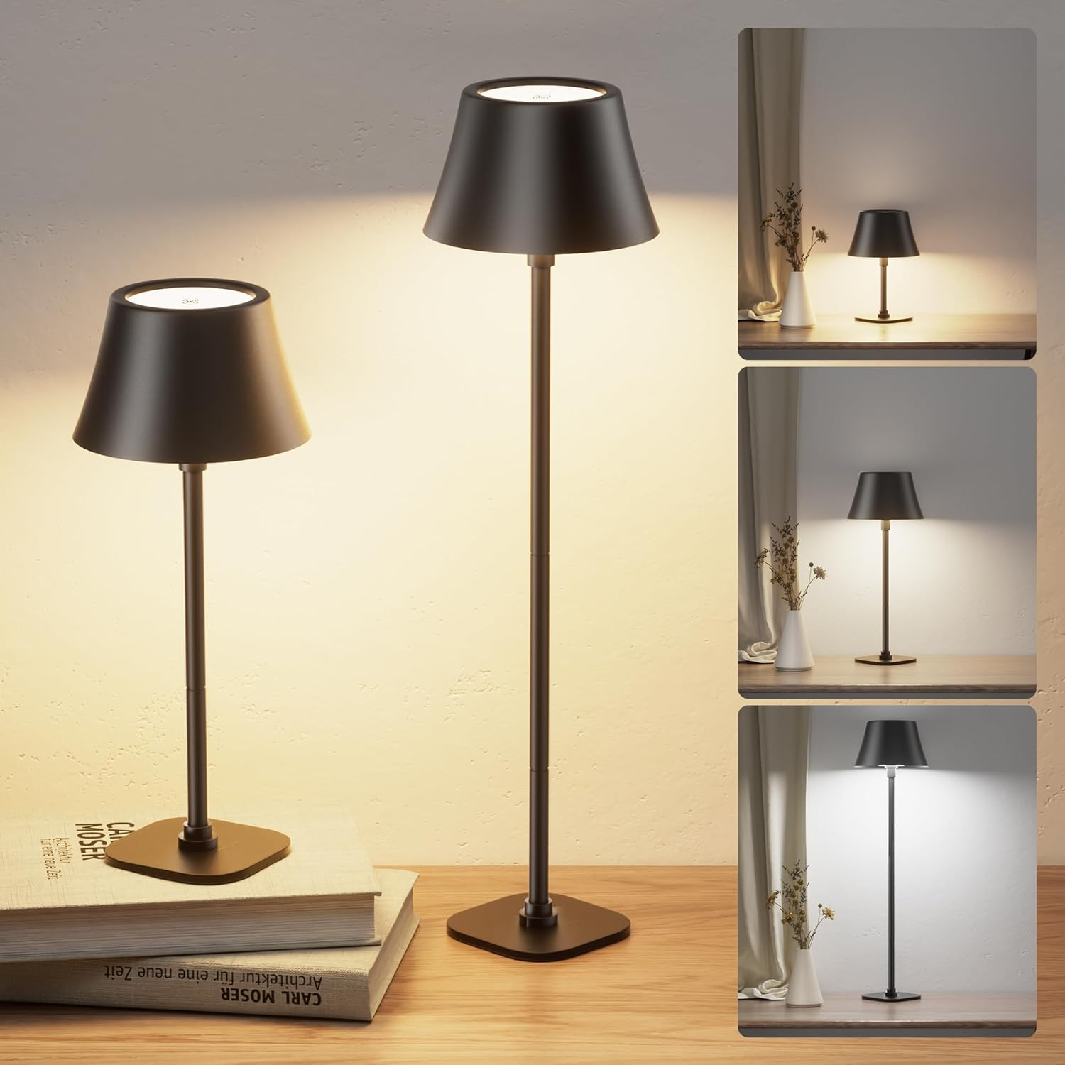 JACKYLED Wireless Table Lamp, 7 Heights, Adjustable, 3 Colour Temperatures, Dimmable, Rechargeable with 5000 Mah Battery, Portable LED Waterproof Table Lamp for Dining Room, Bedroom, Pack of 2 image number 6