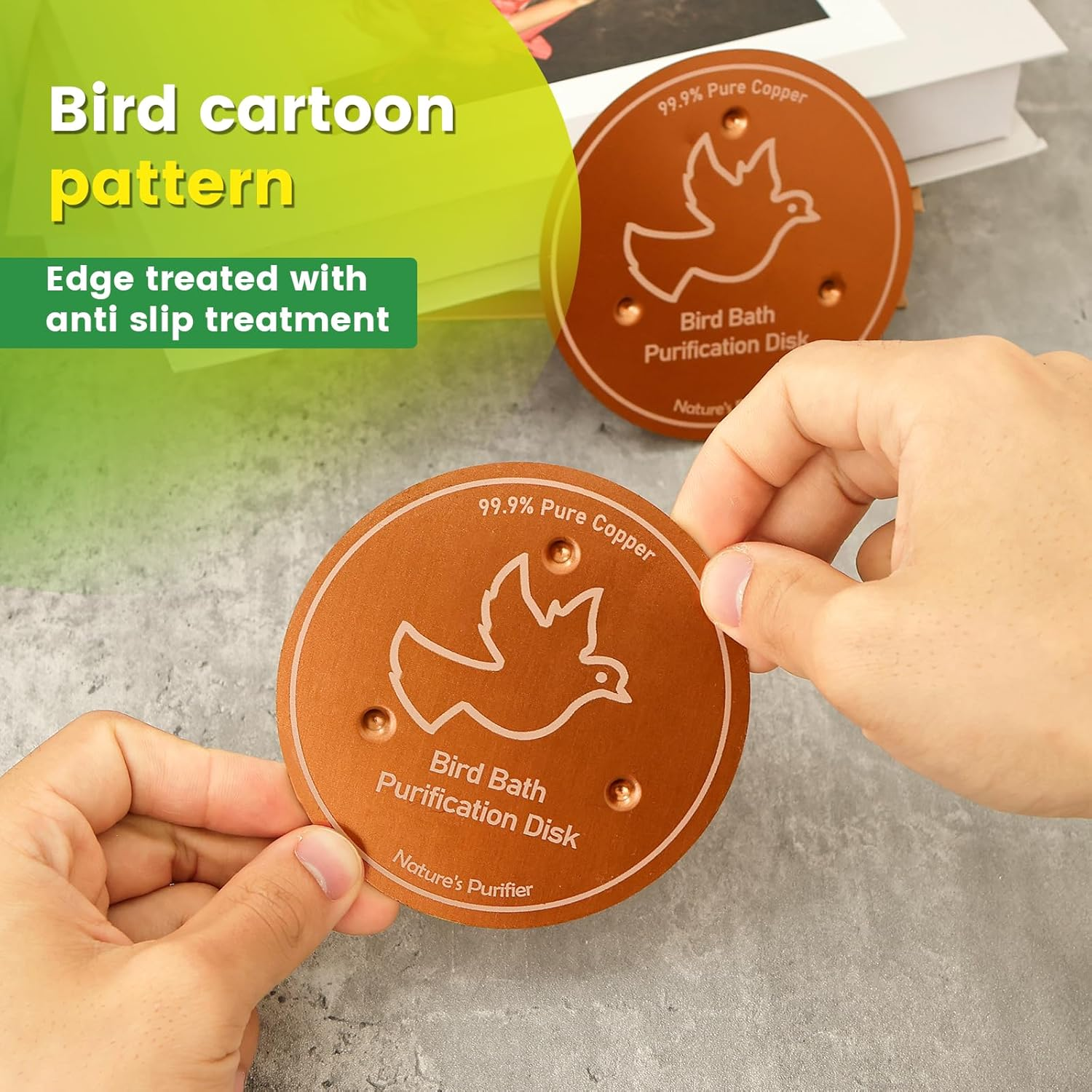 2Pcs Delicate Bird Bath Copper Disk, Universal Practical Bird Bath Purification Disk for Outdoor Birdbath Bowl Garden Fountain (Style2)