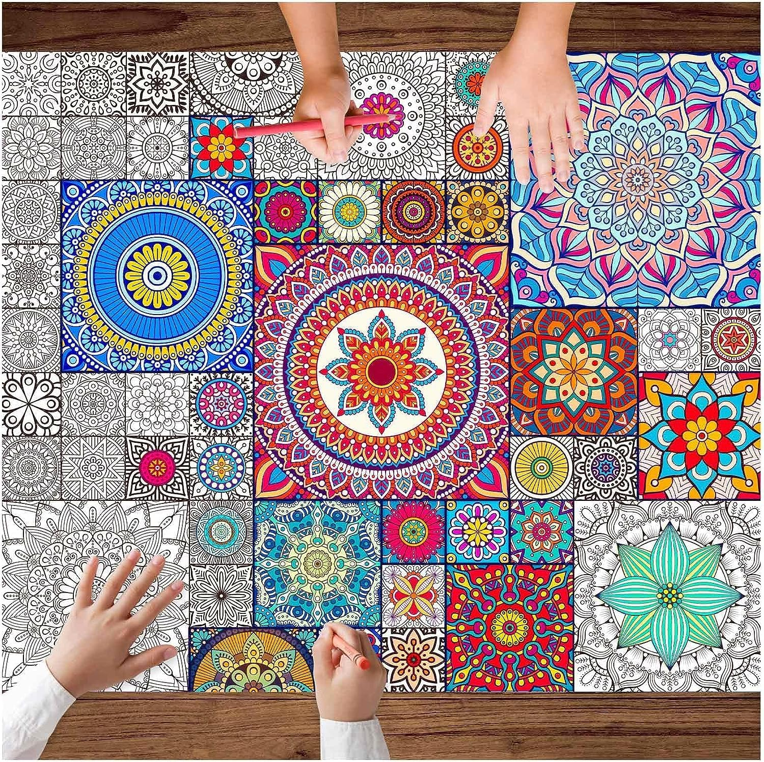 LZMDISU Giant Coloring Poster for Kids, 39.4 X 32.8 Inch Vintage Jumbo Coloring Poster with Flowers, Huge Coloring Paper Large Coloring Sheets for Class School Home Birthday Party image number 4