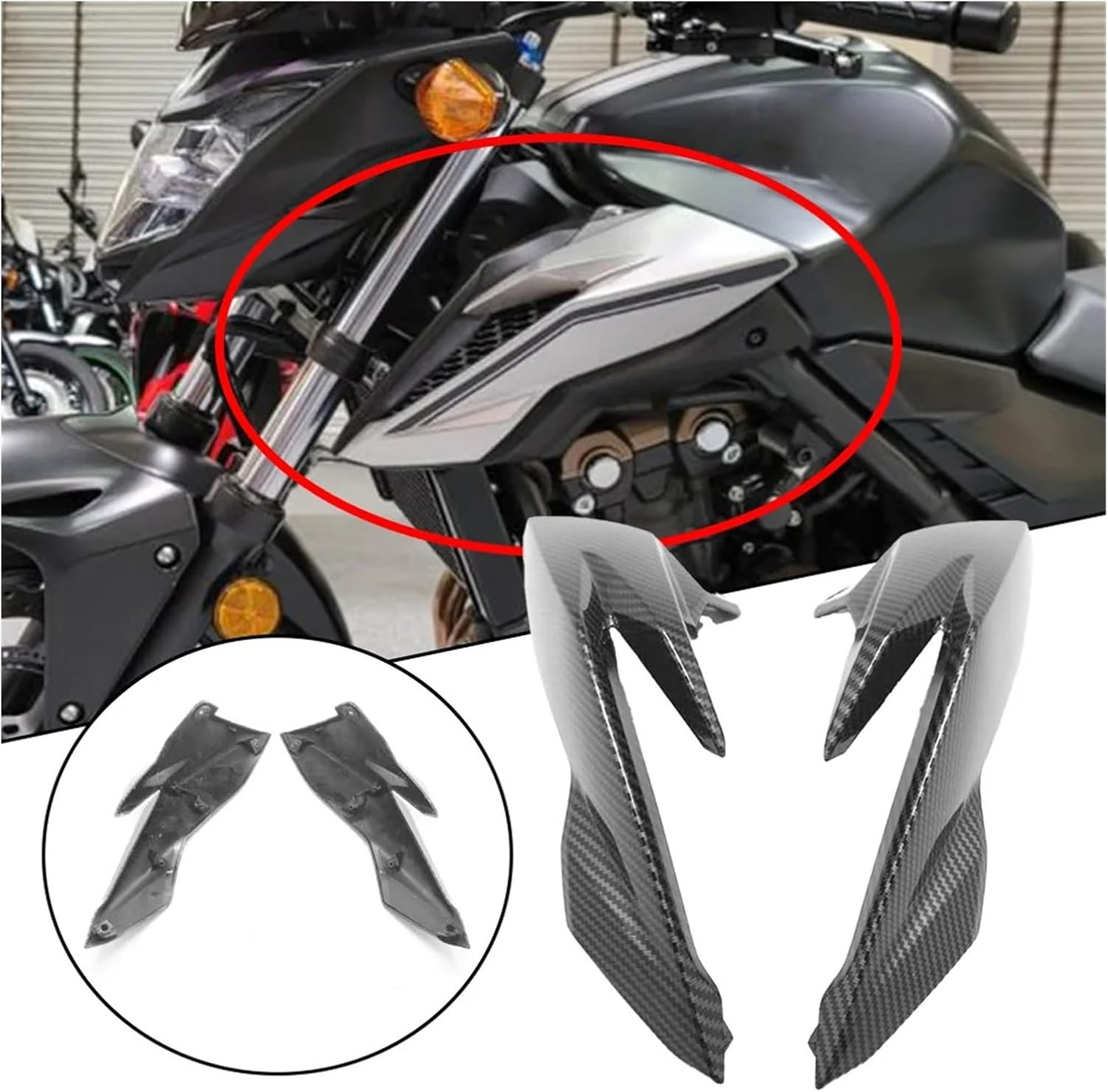 For CB 500F 2016-2018 2Pcs Motorcycle Fairing Trim Frame Cover Carbon Fiber Fairings Front Side Tank Air Vent Accessories image number 2