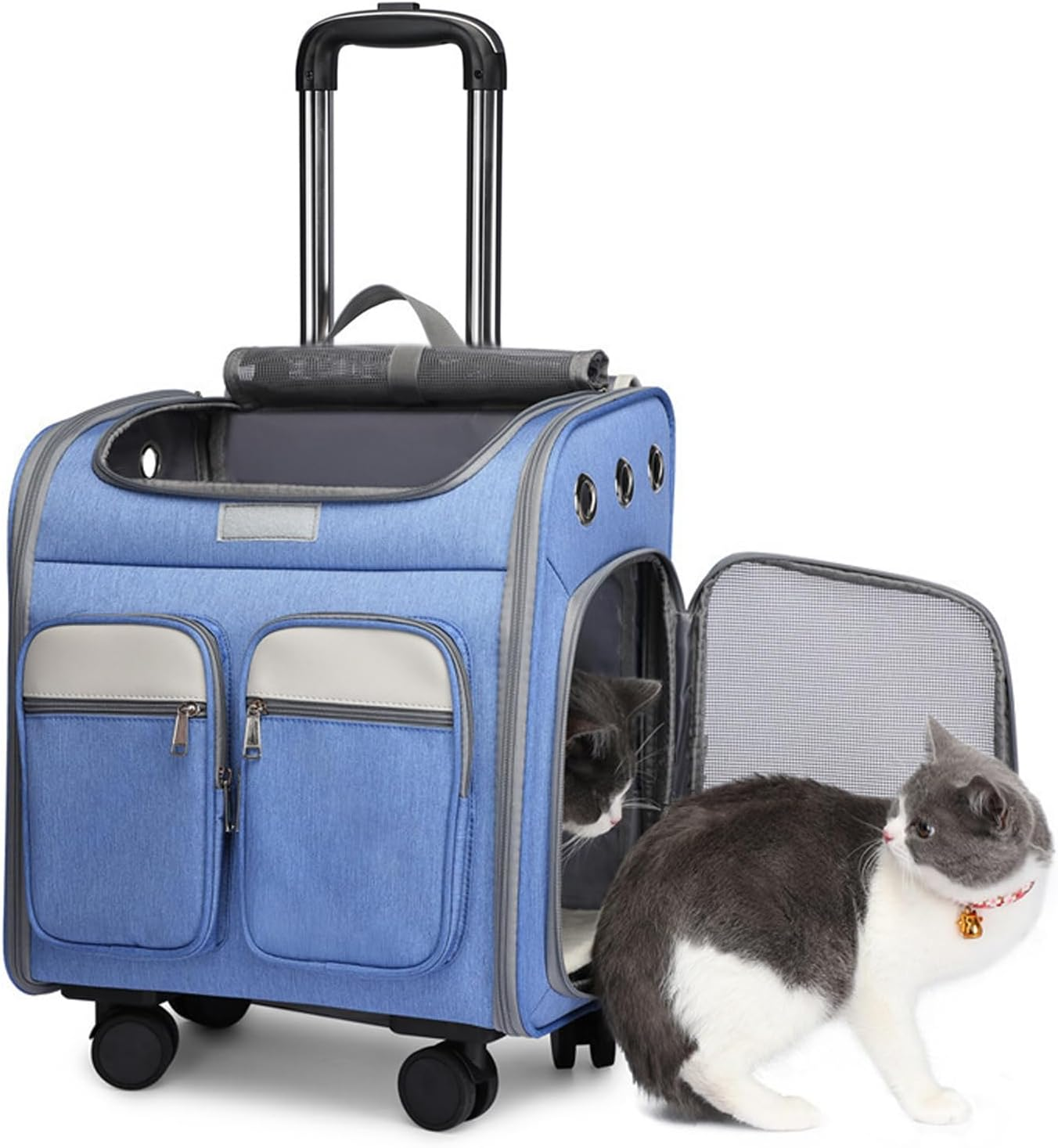 K ERATISNIK Wheeled Pet Carrier Backpack Breathable Pet Carrier with Wheels Collapsible Dog Backpack Carrier for Small Dogs Cats Puppy Dog Stroller Travel Carrier (Large Grey)