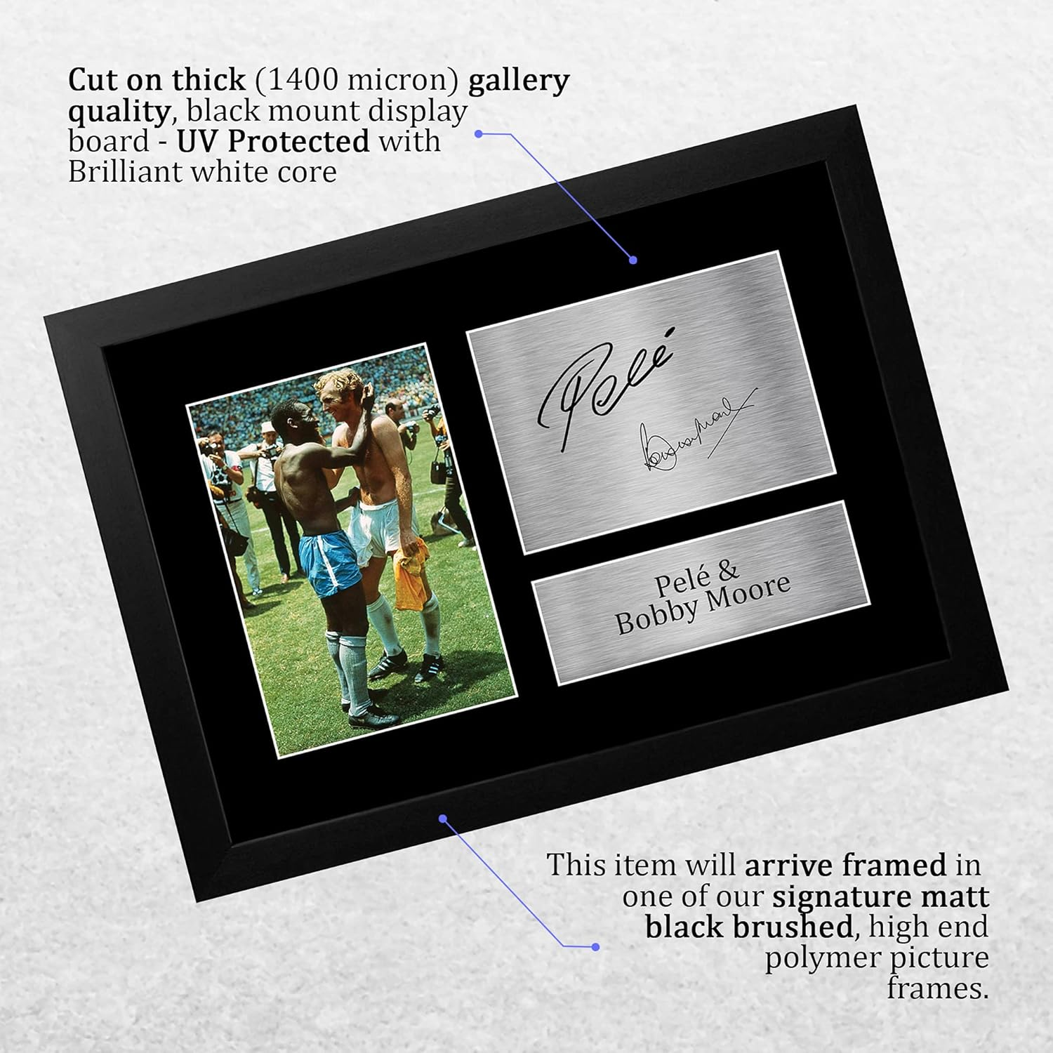 HWC Trading FR A4 Pele & Bobby Moore Iconic Footballers Gifts Printed Signed Autograph Picture for Football Fans and Supporters - A4 Framed image number 5