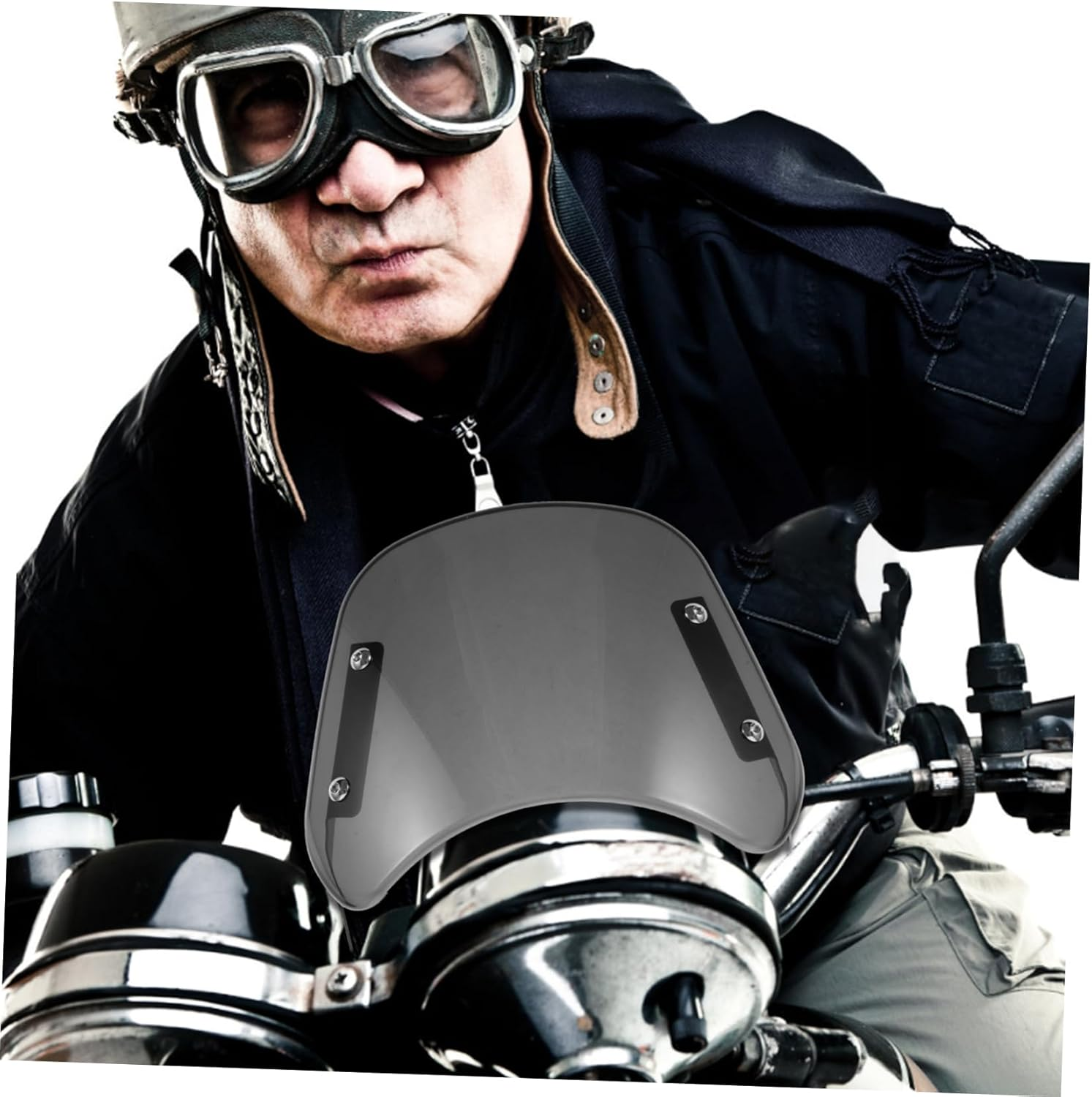 GETAJGHSD Universal Motorcycle Windscreen 5-7 Inch Replacement Windshield Wind Deflector for Motorbike Smoke Tint Front Windshield Suitable for Cruiser Bikes image number 6