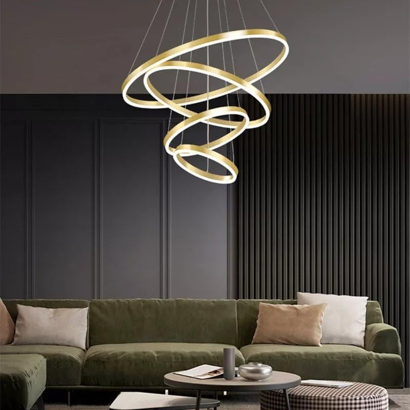 BAMDECOR Modern LED Chandelier, Dimmable Pendant Light with Remote Control Rings round Ceiling Lighting Fixture 3 Color Temperatures Contemporary Chandeliers (4 Rings-Gold) image number 6