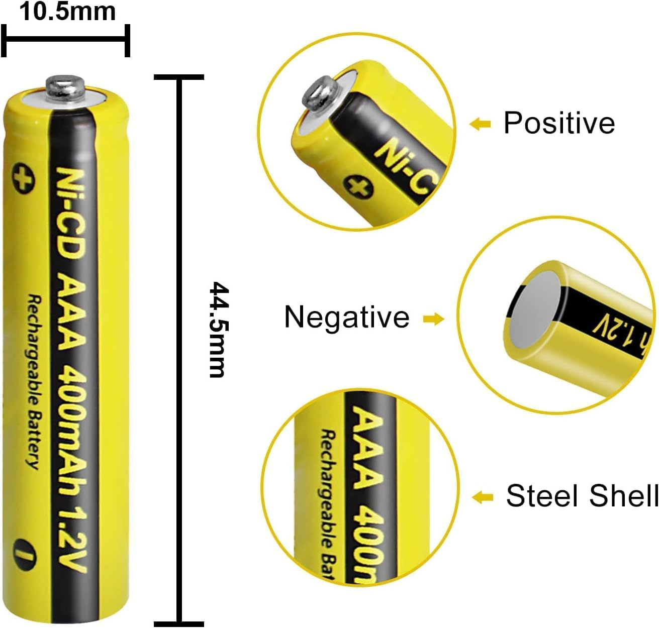 PKCELL AAA Rechargeable Battery, 1.2V Nicd Rechargeable Battery, NICD AAA 400Mah Stable Charge, Strong Durability 10 Pcs image number 4