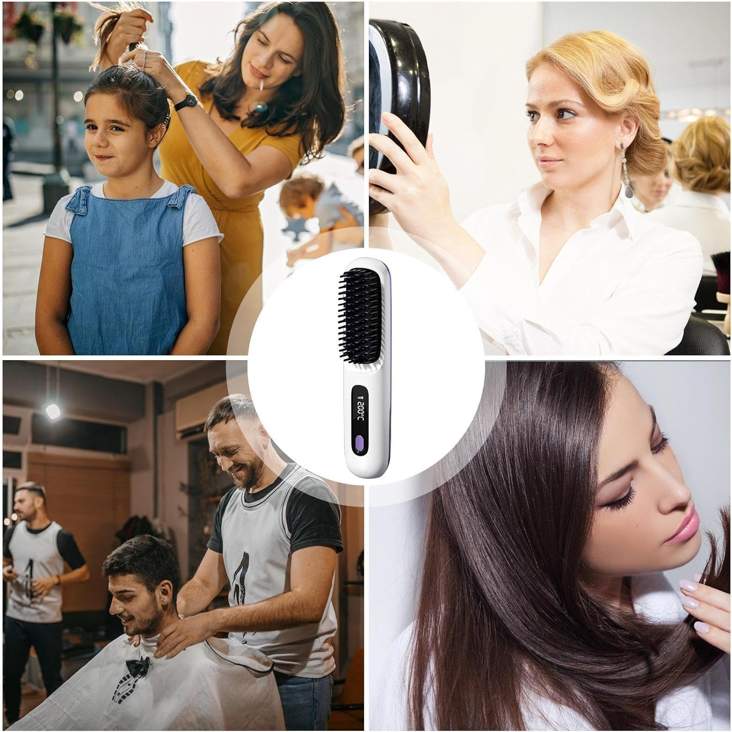 2025 New Cordless Hair Straightener Brush, 2 in 1 Portable Straightener Brush with LED Screen, Rechargeable Hair Heated Brushes for All Hair Type (Pink) image number 4