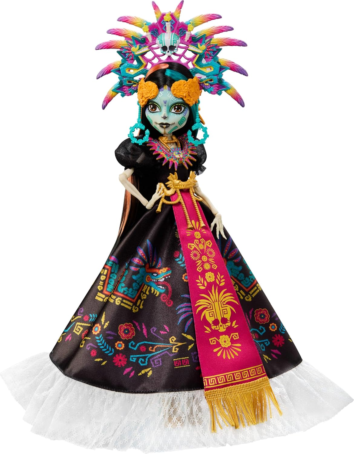 Monster High Doll, Skelita Calaveras D&iacute;a De Muertos 2025 Collectible, Aztec-Inspired Gown with Vibrant Accessories like Headdress and Necklace image number 2