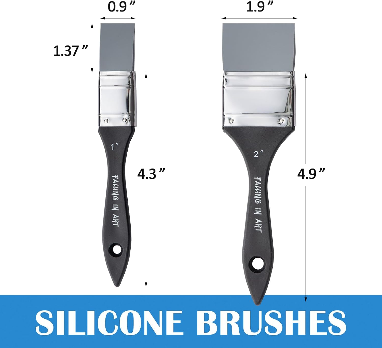 Falling in Art Silicone Paint Brush Set, Lined Edged Flexible Color Shapers, Flat Shaped Painting Tool for Water Based Acrylic Paints, Gouache, Oil, and All Water Soluable Mediums 2Pcs(1Inch, 2Inches) image number 1