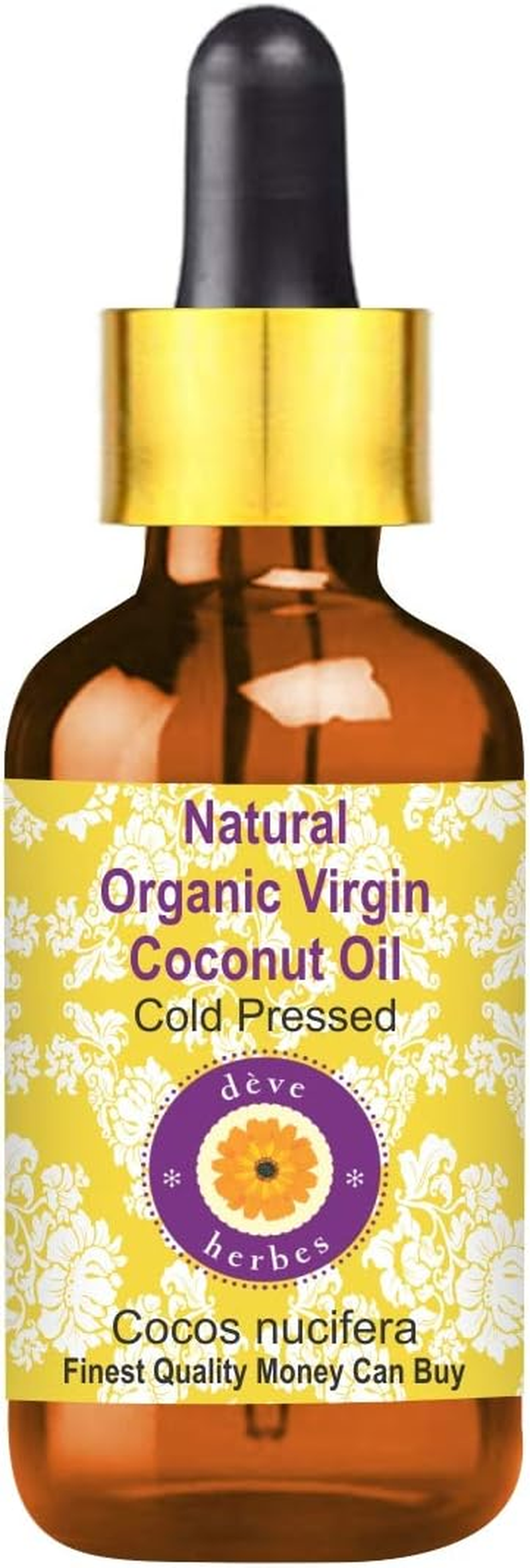 Deve Herbes Natural Organic Virgin Coconut Oil (Cocos Nucifera) with Glass Dropper 100% Pure Natural Therapeutic Grade Cold Pressed 15Ml (0.50 Oz) image number 3