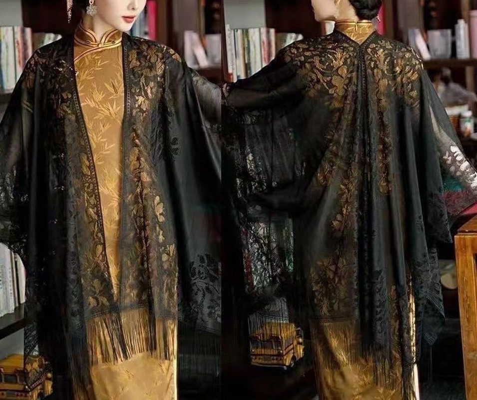 Lace Shawls and Wraps for Women 1920S Cape for Evening Wedding Costume Party image number 3
