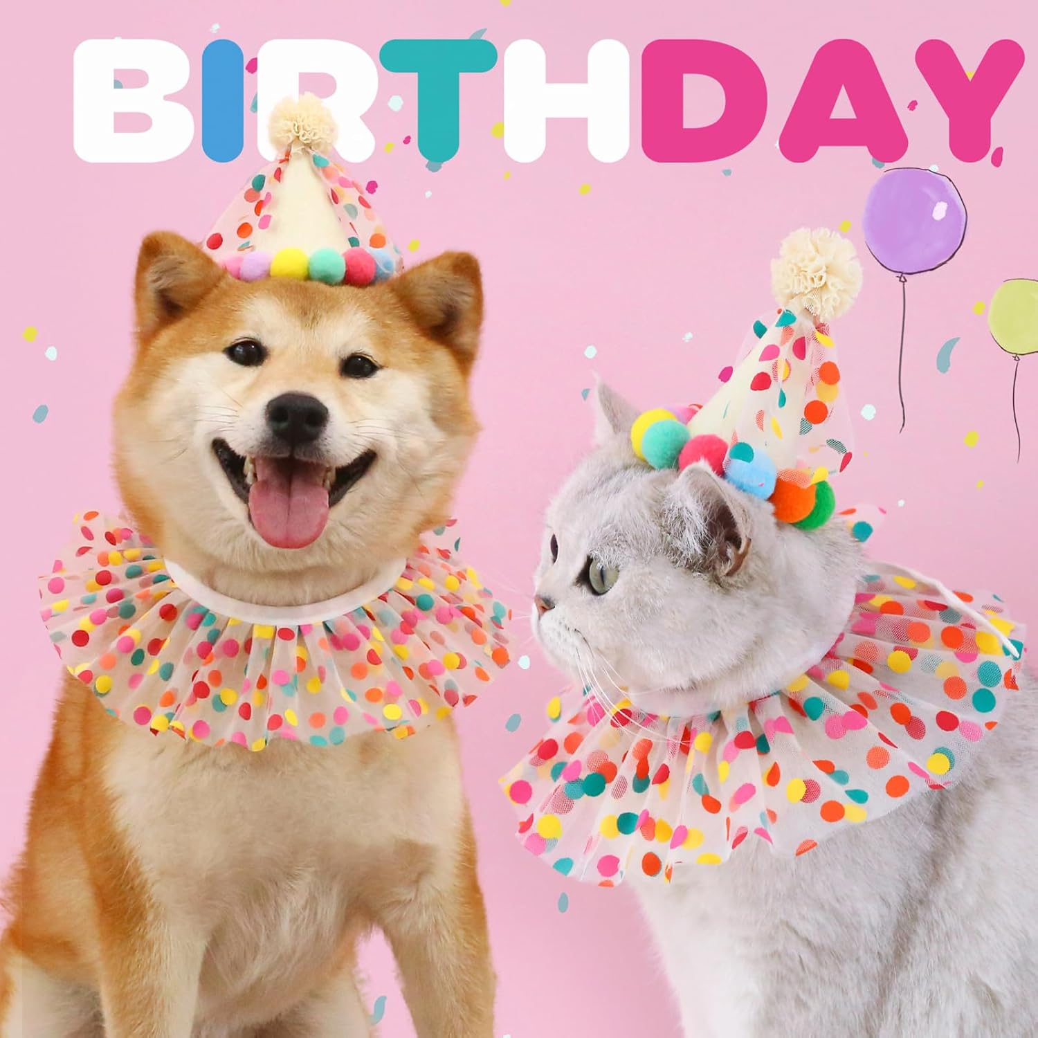 Cat Dog Birthday Hat Scarf Set Puppy Princess Costumes Party Hat Lace Lace Cute Cat Outfit Dots Bandana Doggy Cat Birthday Decorations Pet Party Supplies (Colour-1) image number 3