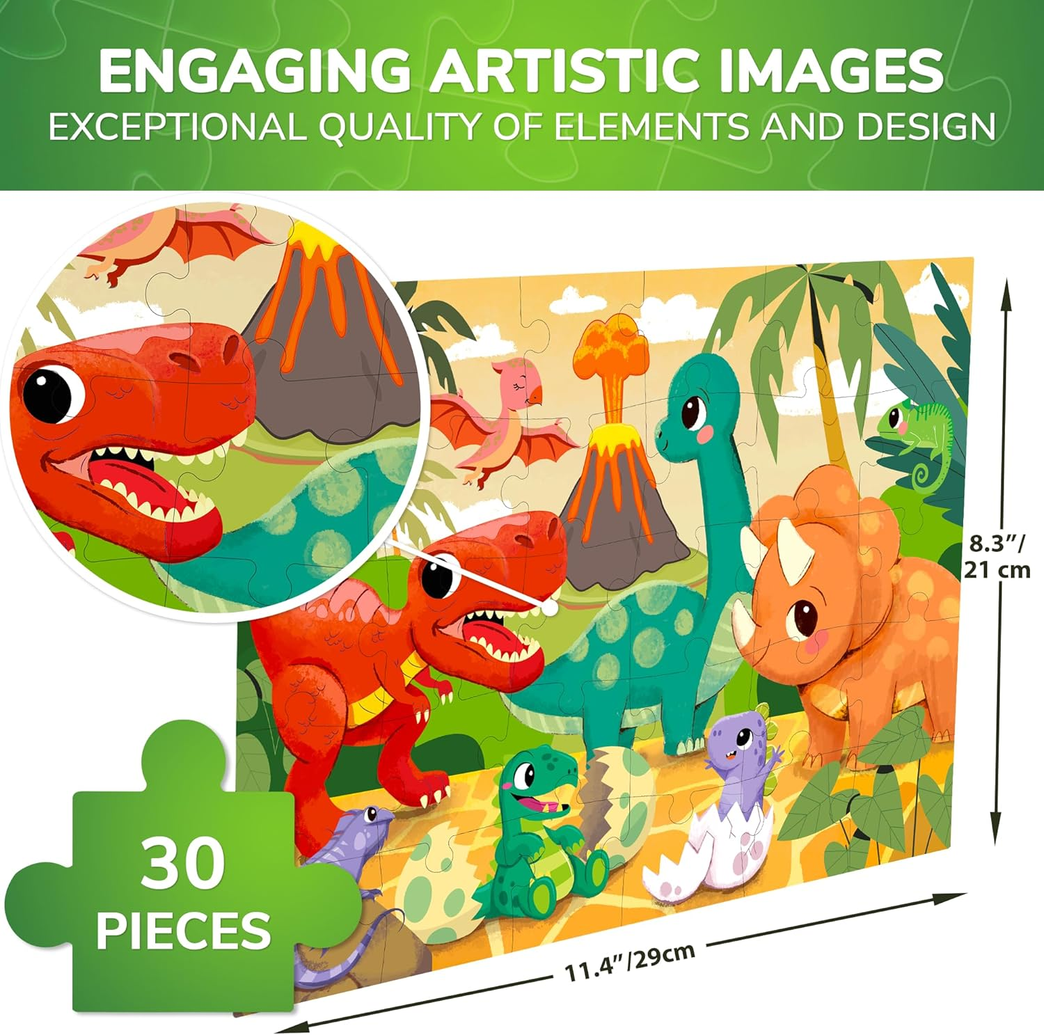 QUOKKA 30 Pcs Solo Assortment Puzzles for Kids Ages 3-6 | Toy for Learning Dinosaurs for 3-6 Year Old | Jigsaw Dino Game Boy and Girl - Africa image number 5