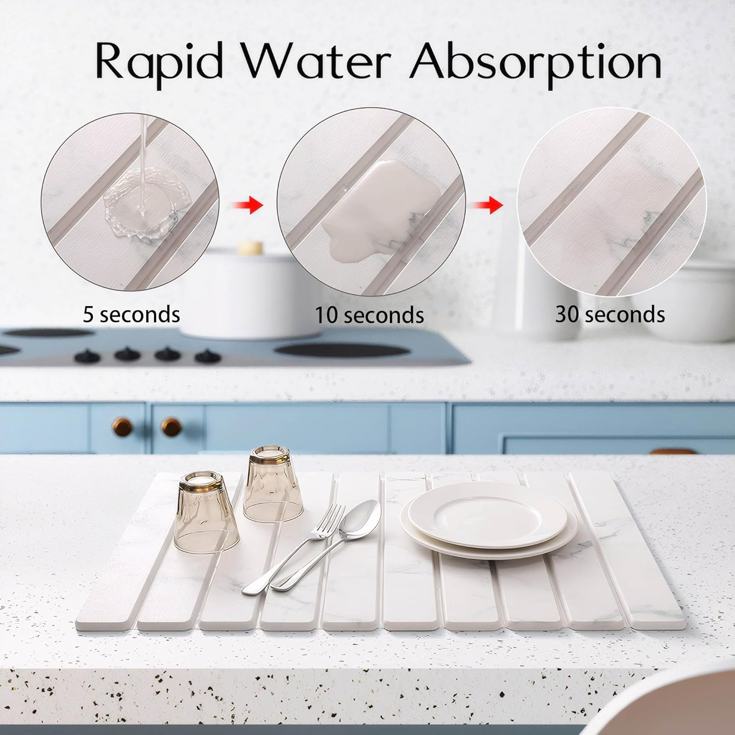 Kitchen Counter Stone Dish Drying Mat Foldable Absorbent Quick Dry Heat-Resistant Diatomite Pad (Grey)