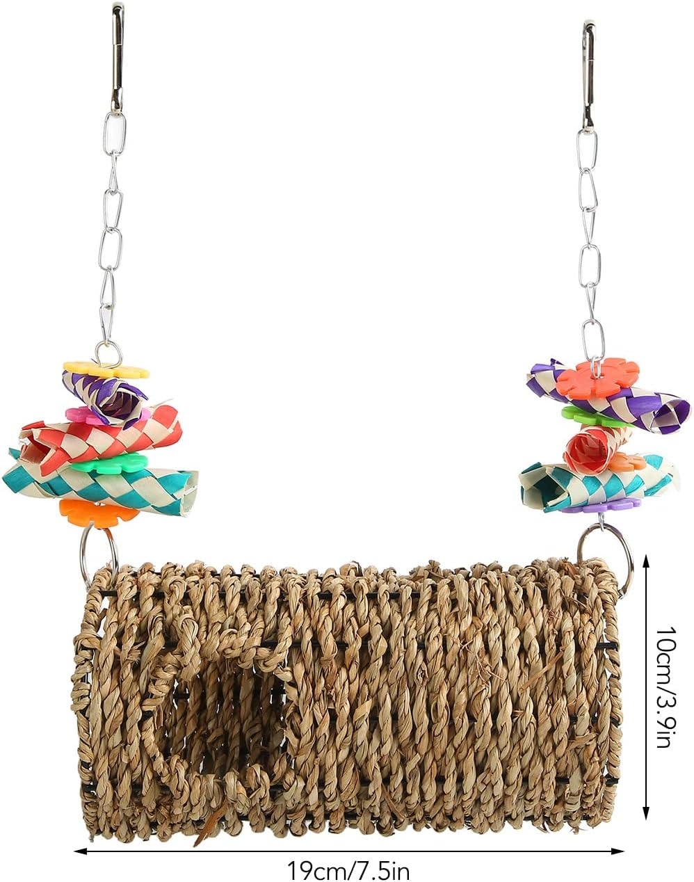 Parrot Grass Tunnel, Seagrass Bird House Bird Parrot Sea Grass Tent Parrot Tunnel with Holes, Hanging Hammock Swing Nest, Birdcage Accessories for Cockatiel Budgie Hamster