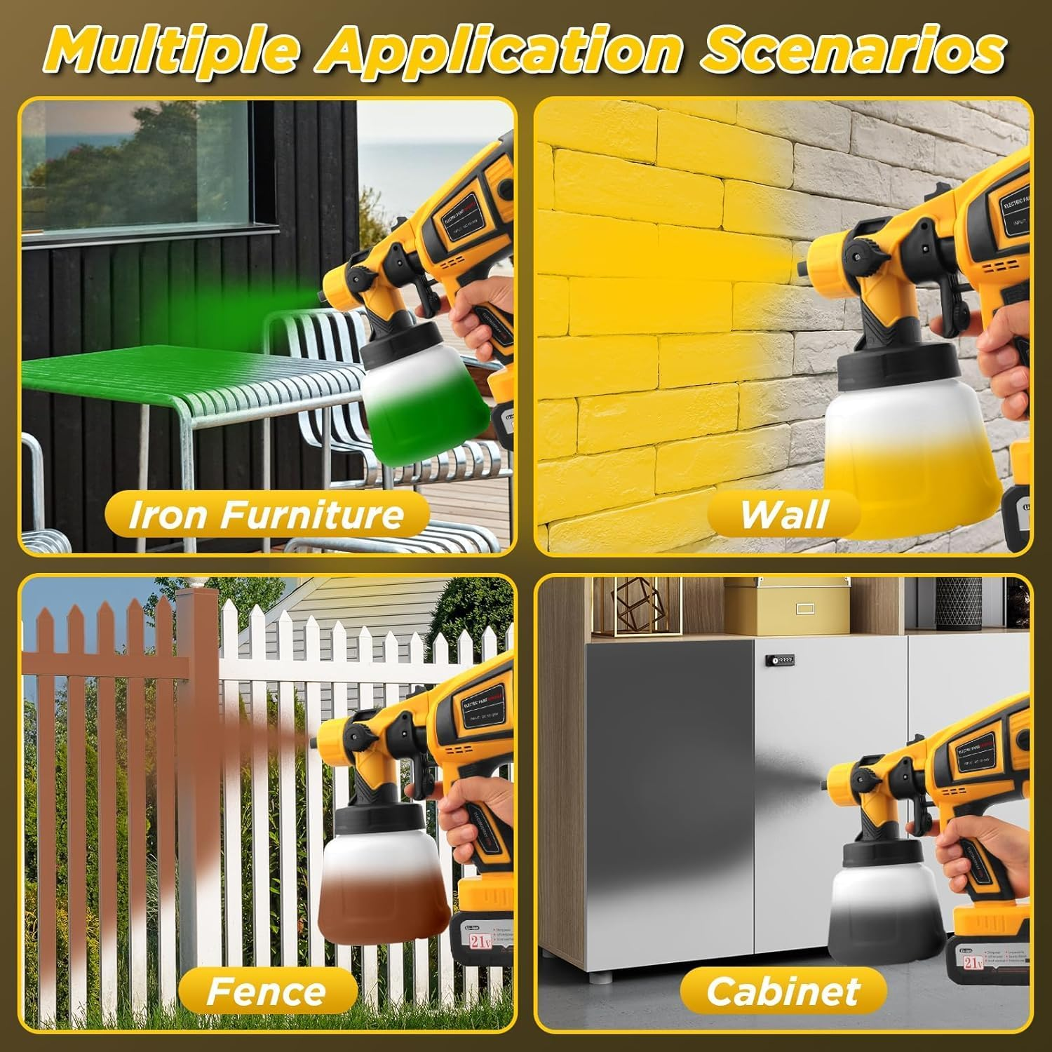 Paint Sprayer, 850W Cordless Electric Paint Gun Sprayer with 2 X 4.0Mah 21V Battery, 6 Nozzles & 3 Spray Modes, 1000Ml Container, for House Painting Fence Cabinets Wall image number 3