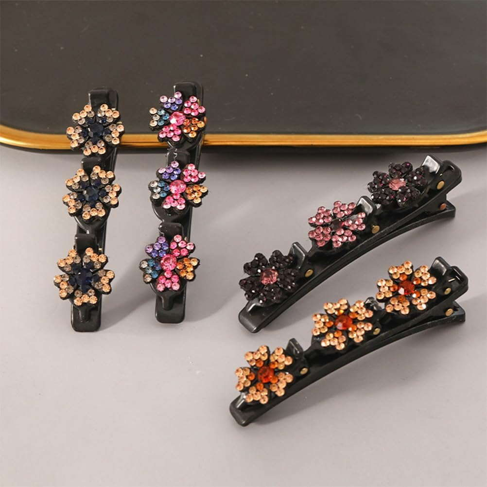 Fc'Noqgn Women'S Hair Clips, 4 Pieces Flower Shaped Girl Hair Clips, Braided Hair Clips with Rhinestones, Braided Hair Clips with Shiny Crystal Stones