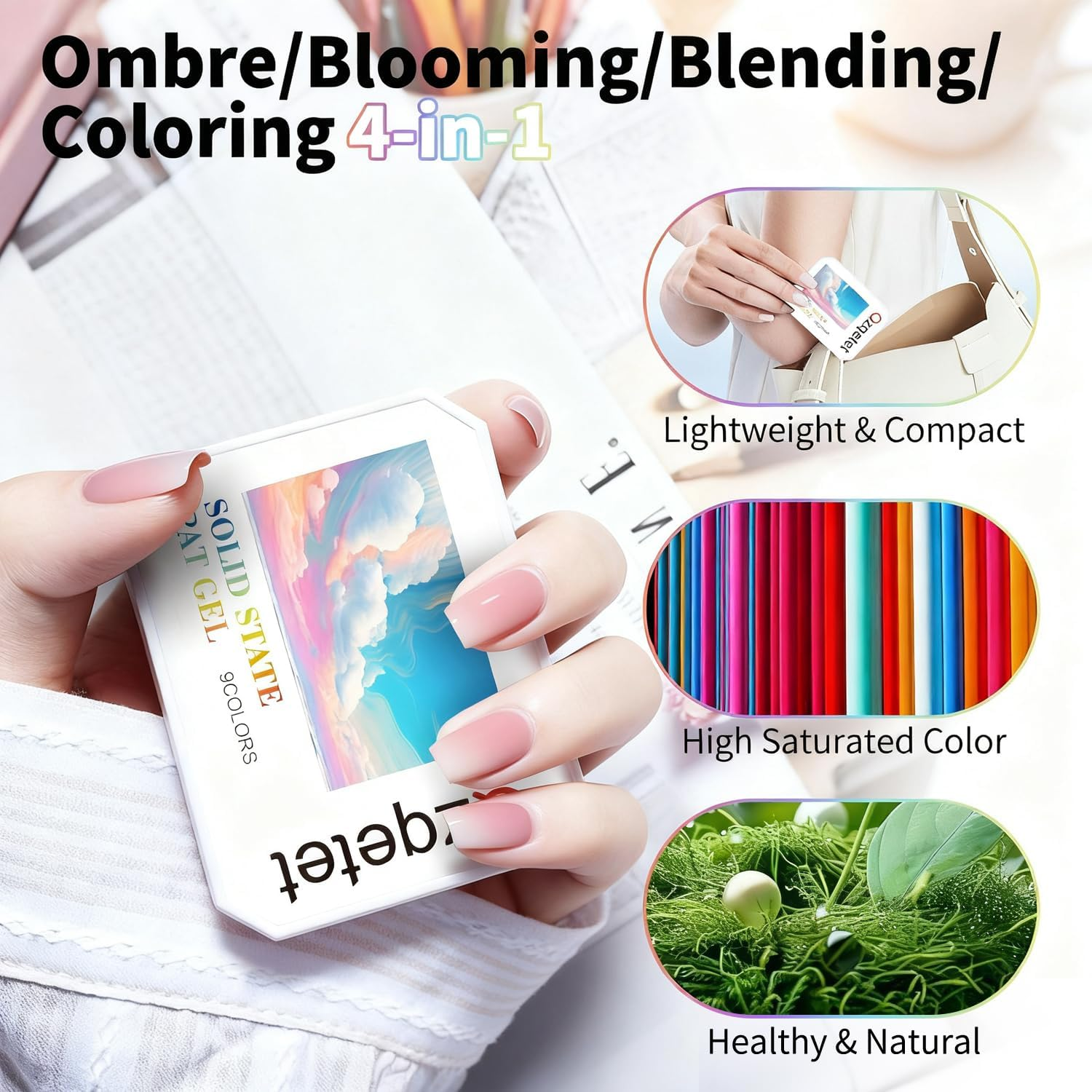 Ombre Gel Nail Polish Set - 9 Vibrant Colors for Gradient, Aura & Blush Nails - Beginner-Friendly Patting Gel, Long-Lasting, No Wipe, UV/LED Curing with Nail Sponges (03) - 02 image number 2