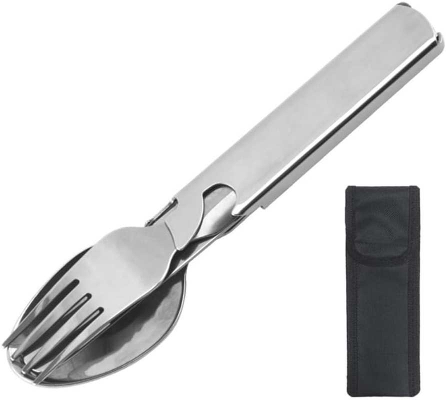 Mernard 4-In-1 Camping Utensil Set - Stainless Steel Camping Cutlery Set with Compact Knife Fork Spoon Bottle Opener for Hiking, Picnic, Travel Outdoor image number 2