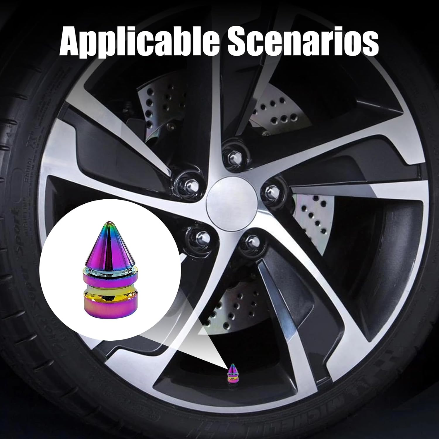 4 PCS Car Tire Valve Caps, Spiked Aluminum Alloy Tire Trim Accessories, Dustproof Tire Wheel Stem Covers, Universal Air Stem Cap for Auto, Trucks, Suvs, Bicycles and Motorcycles (Colorful)