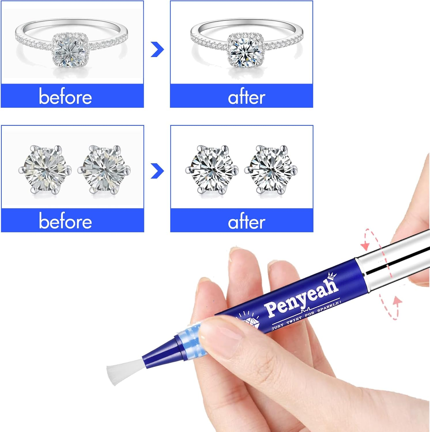Jewelry Cleaner Pen (2PK) Instant Shine Diamond Ring Cleaner Pen Stick, Soft Brush Travel Jewelry Cleaning Pen for Gold,White Gold,Diamonds,Various Gemstones, Engaged image number 4