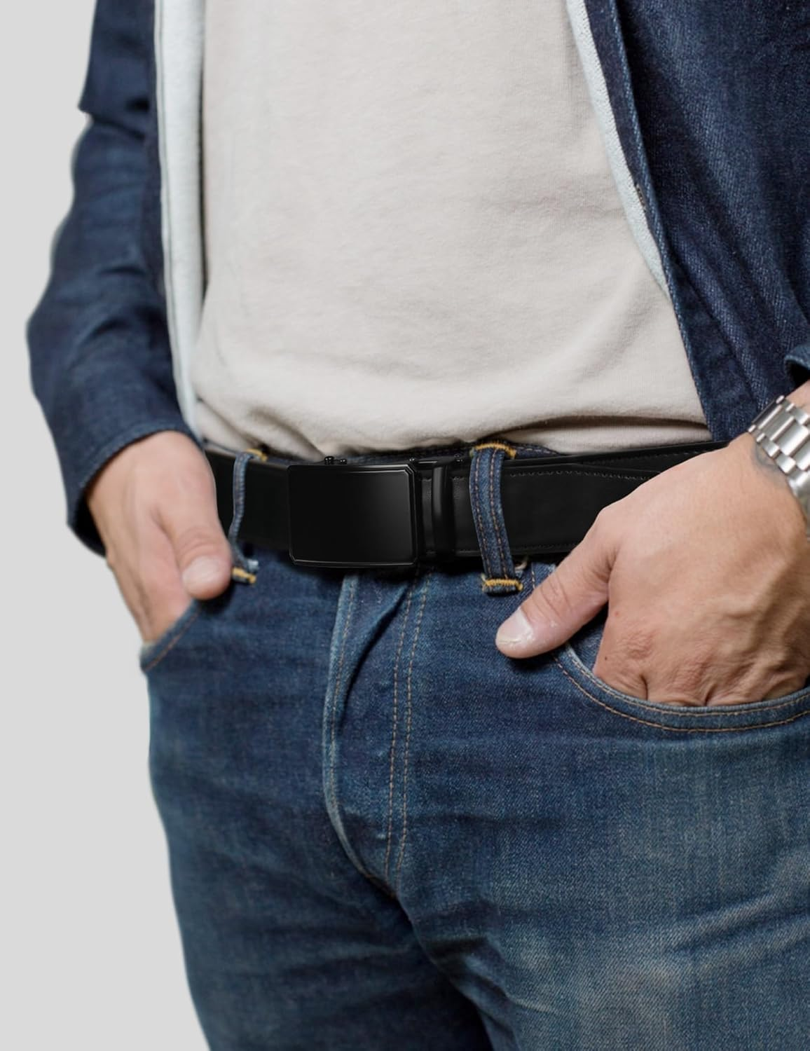 JUKMO Men&rsquo;S 35Mm Leather Ratchet Belt with Original Slide Buckle in Gift Box image number 6