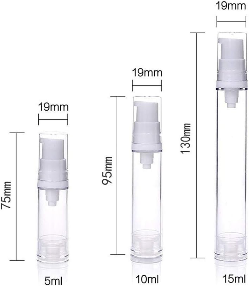 10Pcs Airless Pump Press Bottle Empty Plastic Vacuum Lotion Bottles Clear Containers Cosmetics Skincare Travel Size Dispenser (5Ml)