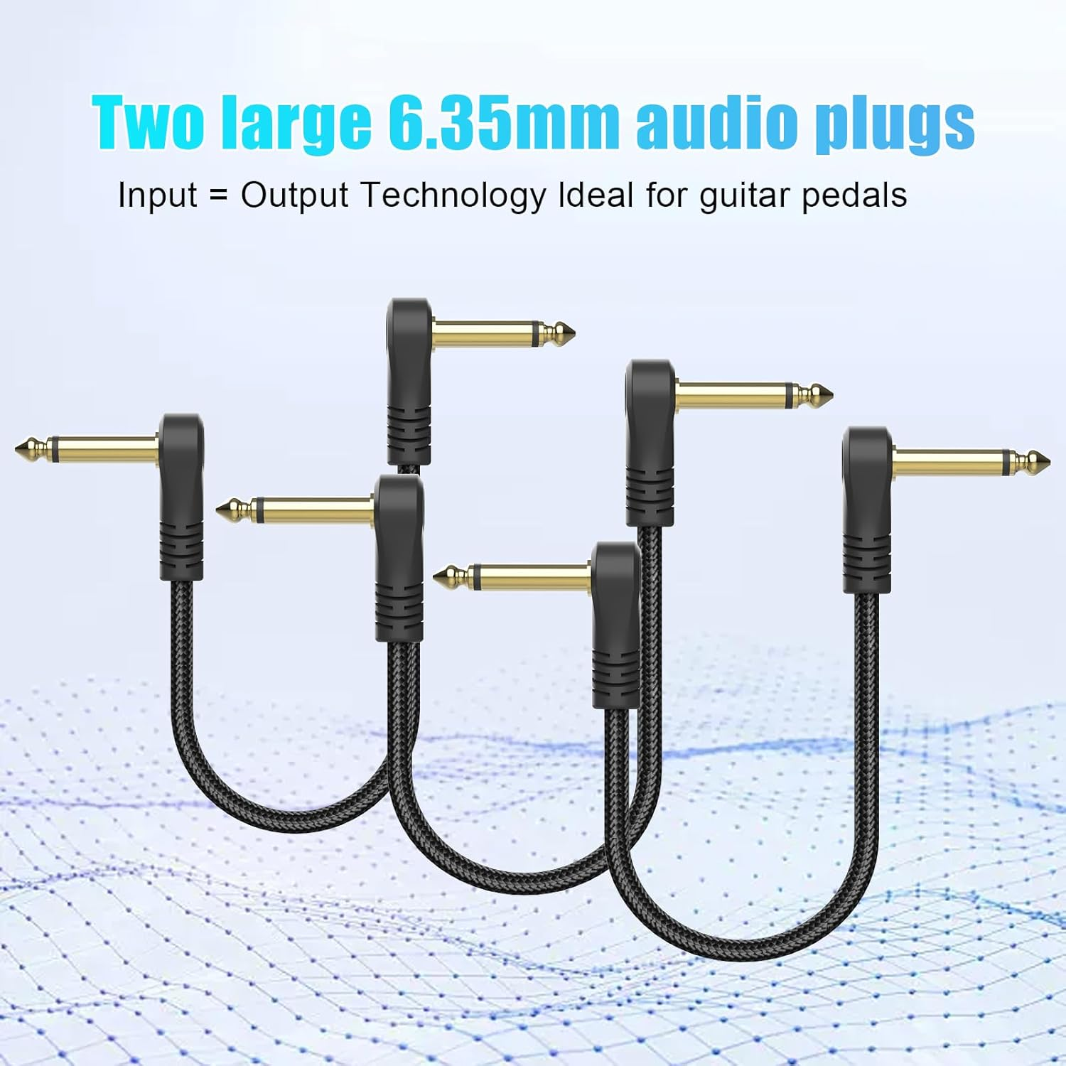 Guitar Patch Cables 3-Pack/6-Pack, 6 Inch/15Cm Right-Angle 1/4" TS Pedal Effect Cable, Shielded Instrument Cord for Amp, Mixer, Electric Guitar, Bass, and More (6-Pack) image number 2