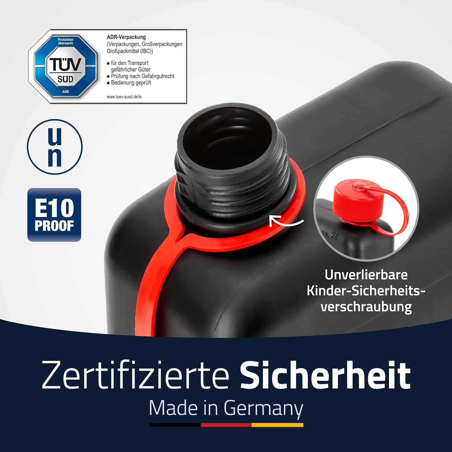 H&uuml;nersdorff Fuel Canister Standard 2 L, Replacement Canister for Small Cars and Hybrid Vehicles, HD-PE, Made in Germany, T&uuml;v-Certified Production, Black image number 5