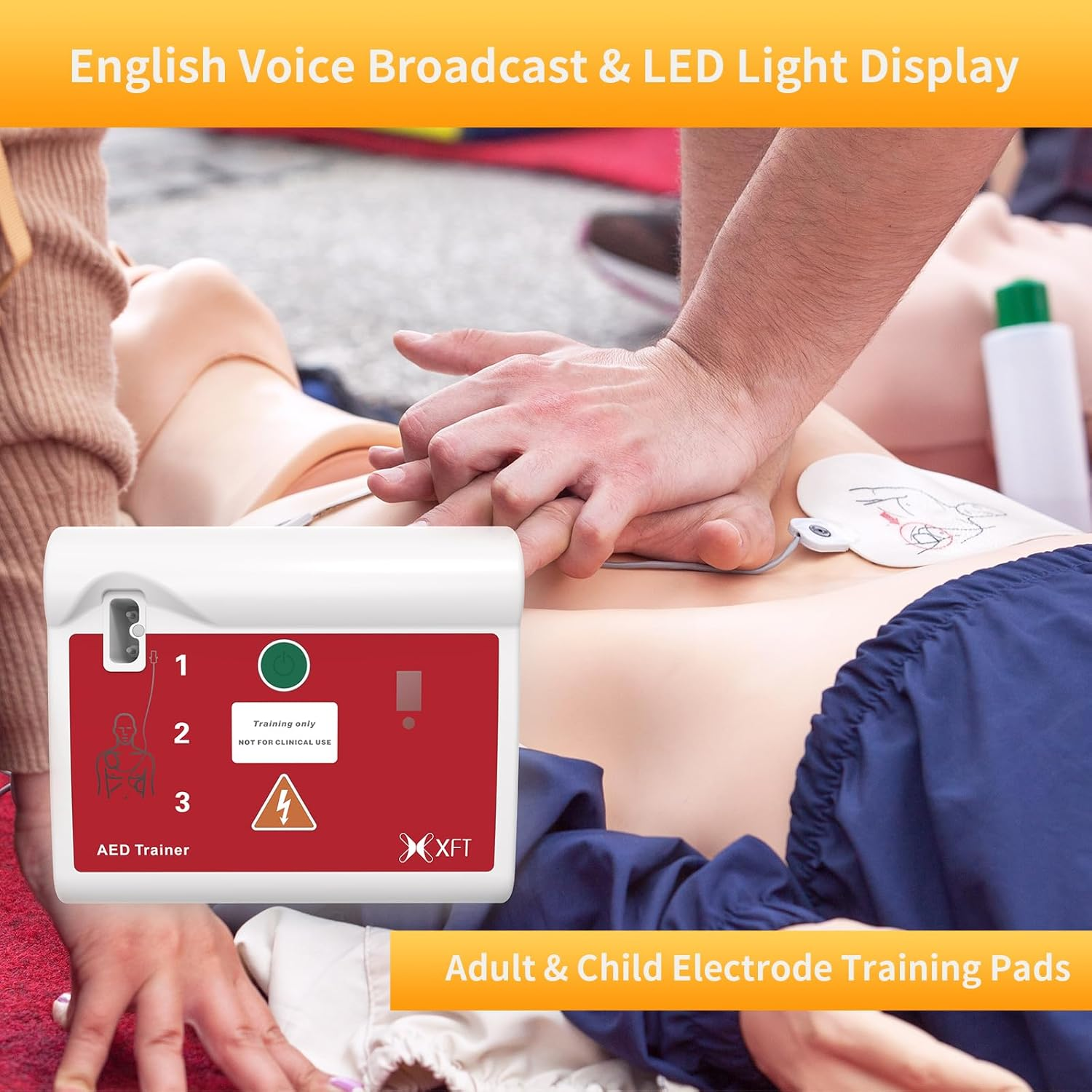 AED Trainer - Practice Defibrillator, XFT 120C AED Training Device with Remote Control, English/Chinese Voice Prompts, 8 Scenarios, AED First Aid Training Kit for Defibrillator Trainee Beginner image number 2
