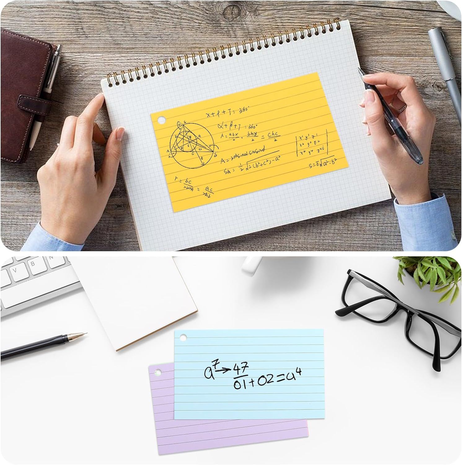 300 Pcs Index Cards，6 Pack Flash Cards Revision Coloured Card Mini Notepads with Binder Rings for Study Office Notepads School Learning Memo 5"&times;3" image number 4