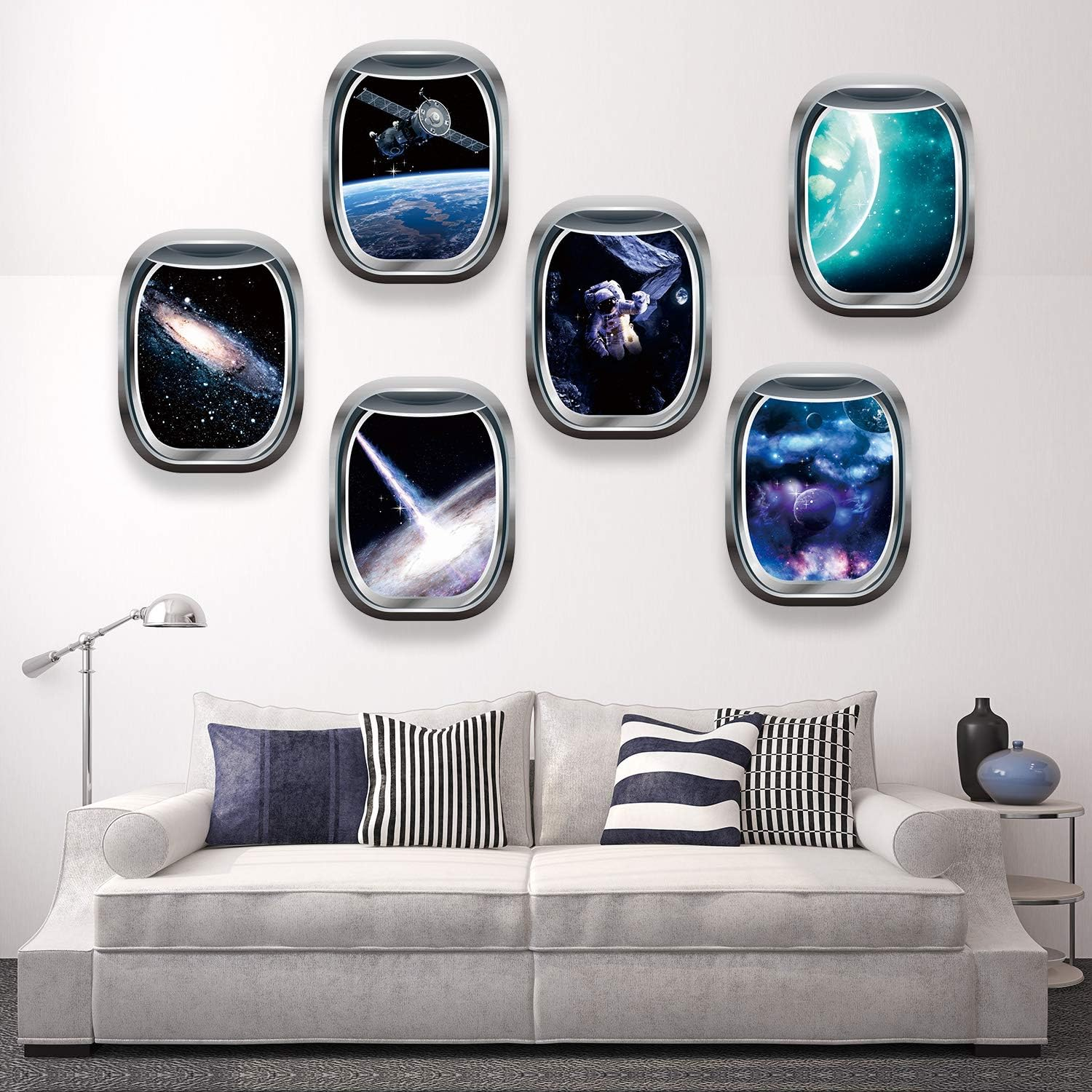 Blulu 6 Pieces Space Capsule Window Wall Poster Outer Space Decor 3D Astronaut Outer Space Poster Mural Wall Decoration Kids Nursery Bedroom Space Posters Decor, 16 X 12 Inch image number 3