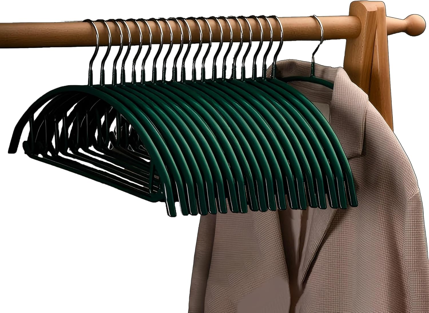 Tongke Clothes Hangers Set 10 Pack, No Bump Rounded Coat Hanger, Metal with Soft Non-Slip PVC Coating, Curved Design, (10, Green)