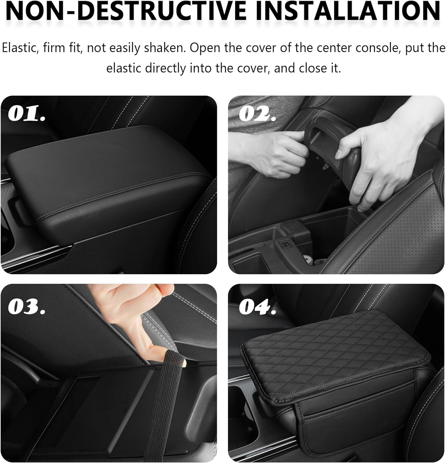 Upgraded Car Center Console Cover,Microfiber Leather Car Armrest Cover Cushion with 2 Storage Bags,Car Armrest Storage Box Car Interior Accessories for Most Vehicles (Black) image number 3
