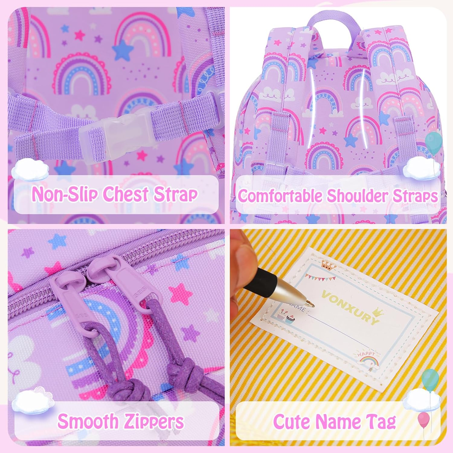 VX VONXURY Toddler Backpack for Boys Age 2-6，Small Kids Preschool Book Bag for Kindergarten Girls Fit A4 Folder - Black image number 4